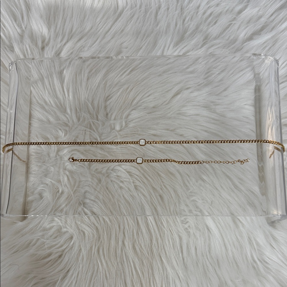 Gold Chain Necklace and Bracelet with Pearl Accents